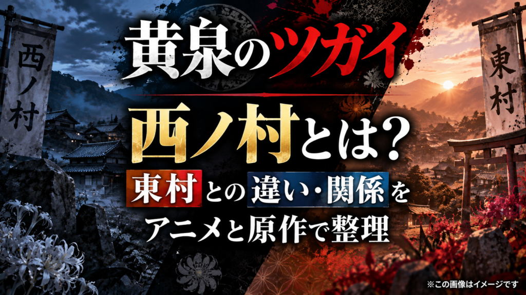 黄泉のツガイの西ノ村と東村の違い・関係を、対照的な村のイメージで表現した画像